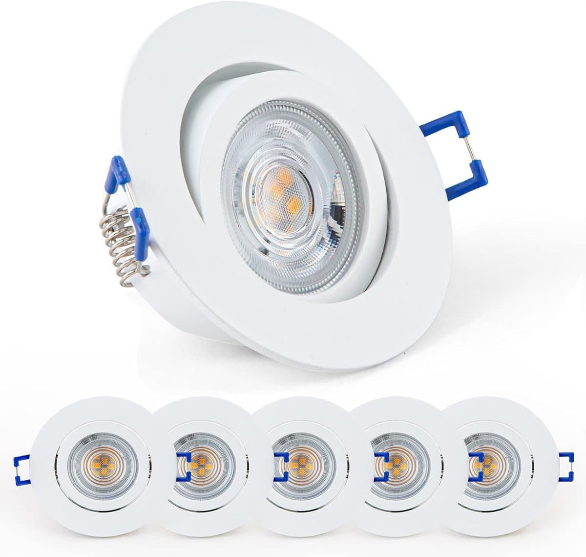 Set van 6 dimbare inbouwspots, verstelbare 3000K 5W 650LM 230V LED extra plat rond warm wit voor badkamer, slaapkamer, woonkamer, kantoor,