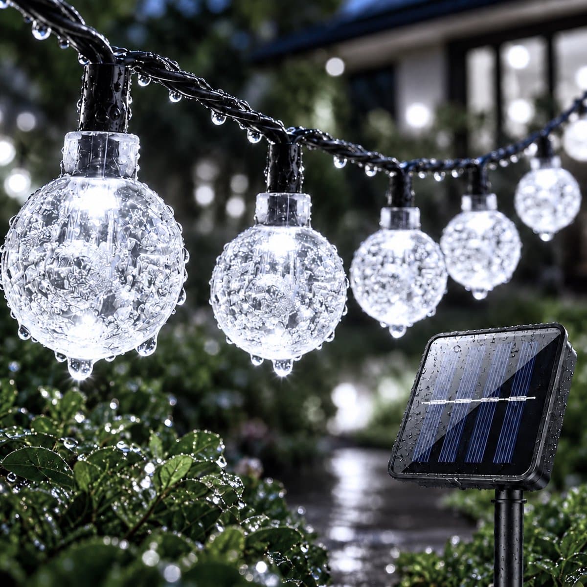 Lapamax Solar Lichtsnoer met Kristallen Bolletjes - 9,5 m 50 LEDs Wit - Zonne-energie met 2 Lichtstanden en Automatische Schemerfunctie - Fairy Lights voor Tuin, Balkon en Terras - voor Raam en Muur