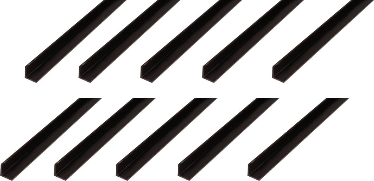 Alberts 10 x hoekprofiel, PVC, zwart, 10 x 10 x 1 mm, lengte 2 m