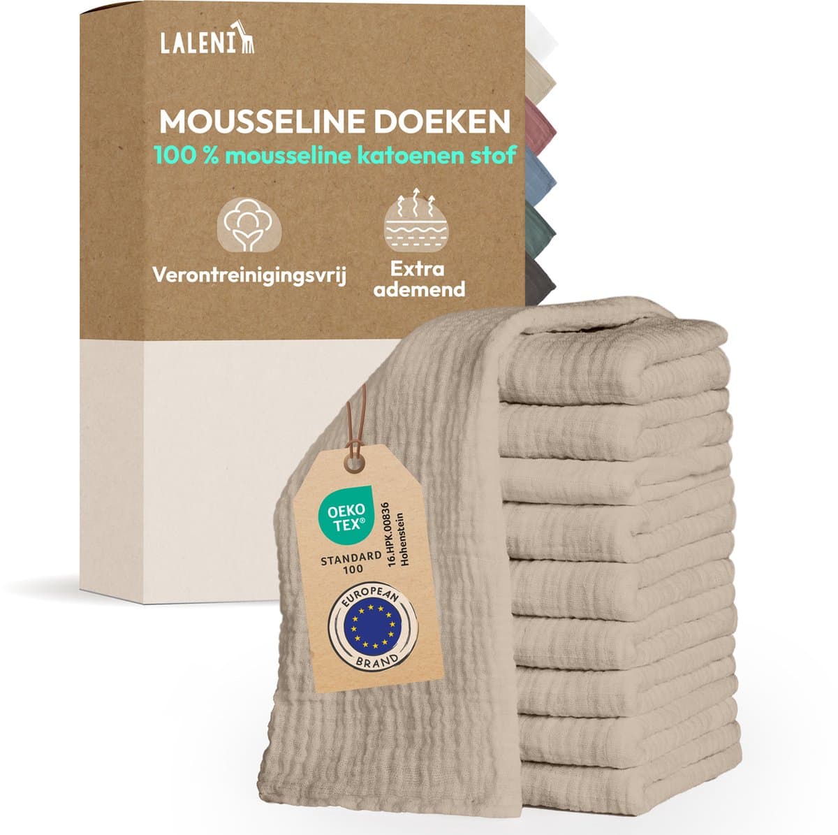 Laleni Hydrofiele Doeken - 100% Katoen - Mousseline - 70x70cm - Beige - Set van 30