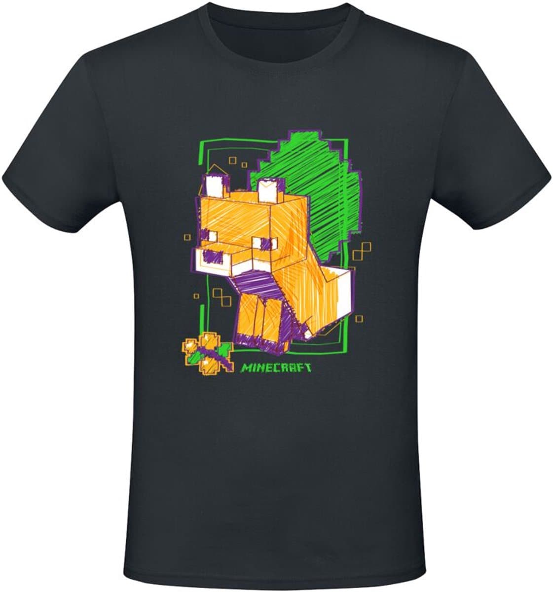 Minecraft Drawn Fox Unisex T-shirt - zwart - M