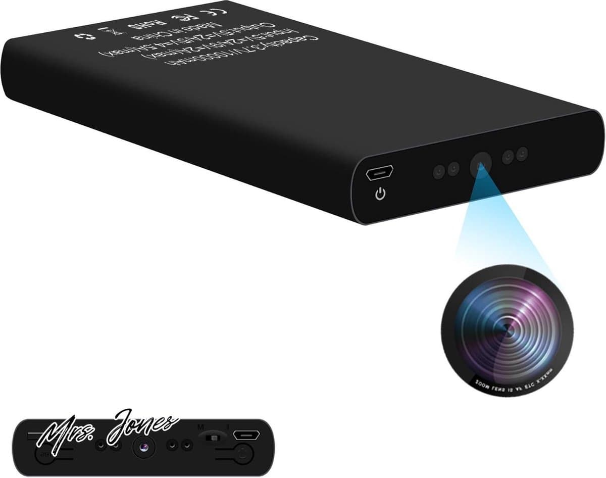 Mrs. Jones Premium Collection Bewakingscamera HD 1080p Powerbank Camera - Verborgen - Mini - Veiligheid thuis - Kantoor