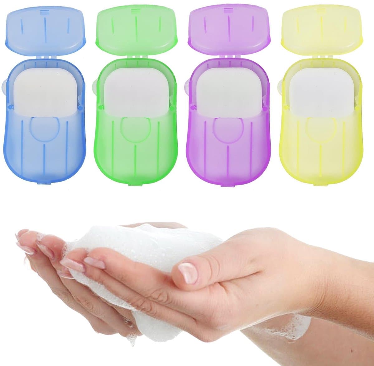 Dailygoods- Reiszeeppapier 4 Dozen - Wegwerpzeep - Draagbare Schuimmoussepapier - Handwaspapierzeep - Kamperen/Wandelen - 80 Tabletten