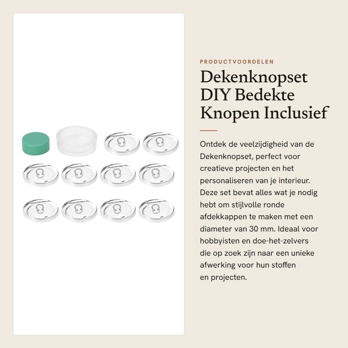 Dailygoods- Dekenknopset 30mm - DIY Knopen - Afdekkappen - Lusgereedschap - Gespbasissets - Hoogwaardige Rubber/Metaal