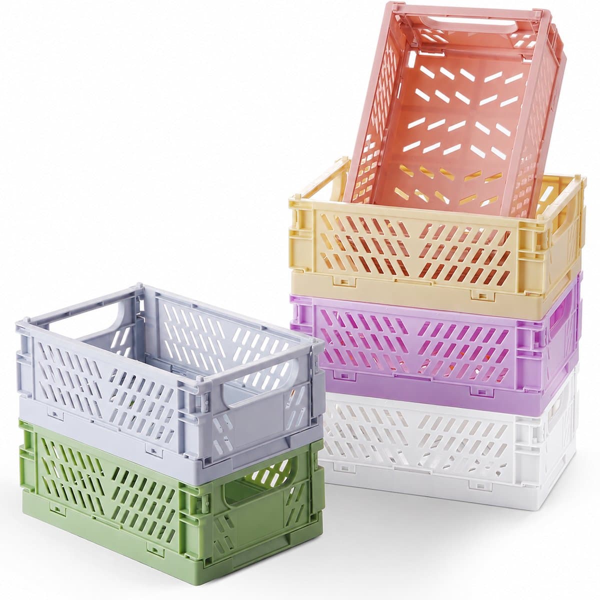 Opbergmand - Opvouwbare Mini Opbergbak - Ruimtebesparend en Stevig - Geschikt voor Klasse Keuken Kantoor en Slaapkamer - Formaat 15x10x5.8 cm - 6 Stuks in Verschillende Kleuren