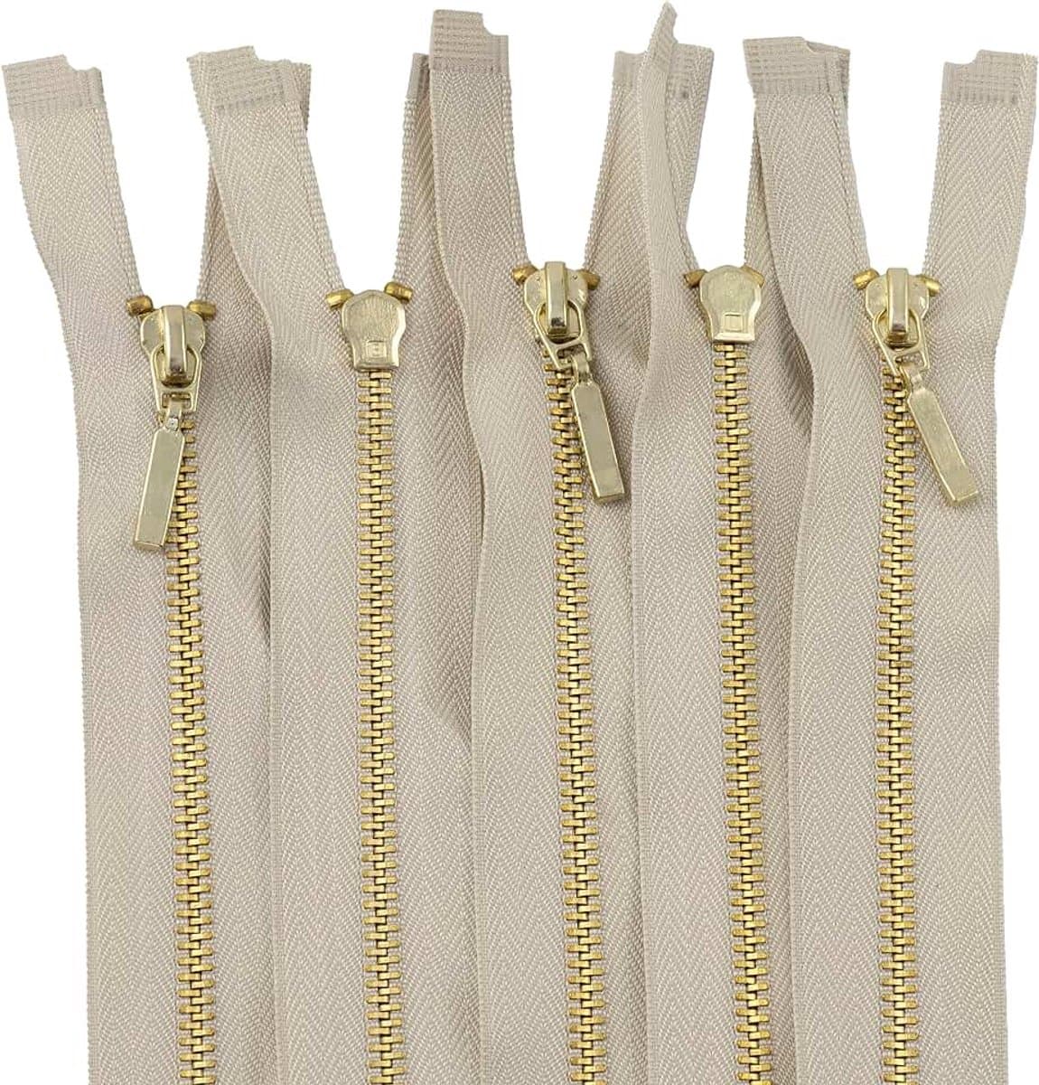 - C61351-5-pack afneembare ritssluitingen 50 cm uit metaal met decoratieve hanger - Rits - beige - Schuif voor jeans, vesten, lederwaren, naaien, jurken, broeken, kleinwaren