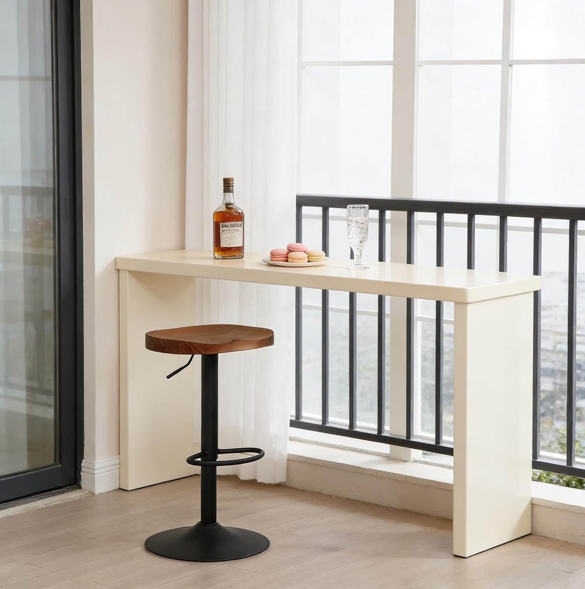 COVREO Barkruk 41,5 x 31,5 x 60-81 cm bruin-zwart, hout en metaal, verstelbaar