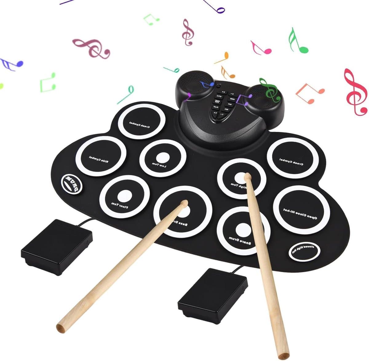Elektronisch drumstel - Rolbaar drumstel - Muziek Oefenen - Ingebouwde luidsprekers - 9 pads - Zwart