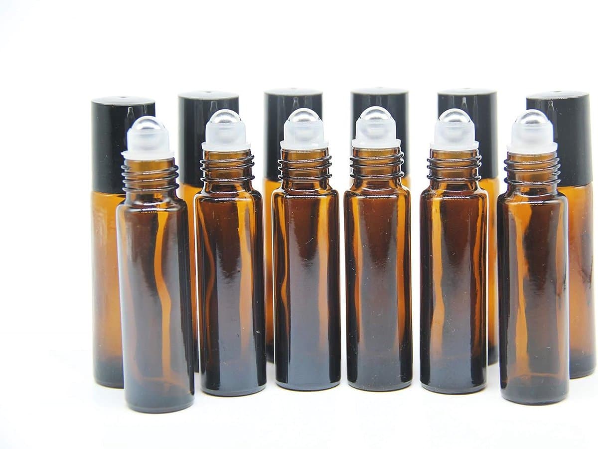 Trillion etherische olie 10 ml bruin glas Roller flessen, Roller Ball glazen fles voor etherische olie, massage, Beauty Oil mix, Lab fles met RVS Roller Ball - 6 Stuks