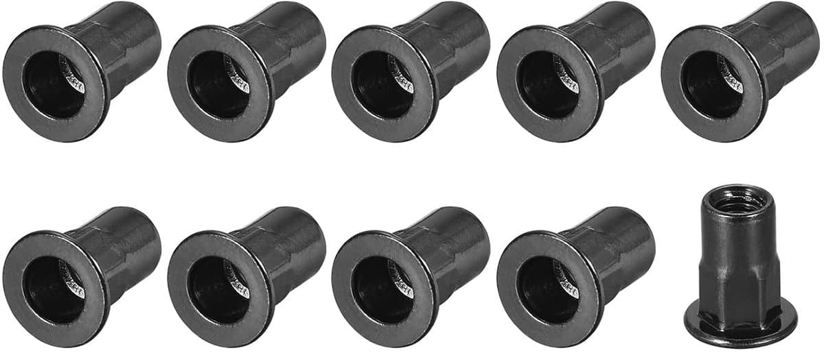Klinkmoeren (M4) 50 stuks koolstofstaal half zeskant schroefdraad inzetstuk moeren - voor meubels mechanische sluitingen zwart