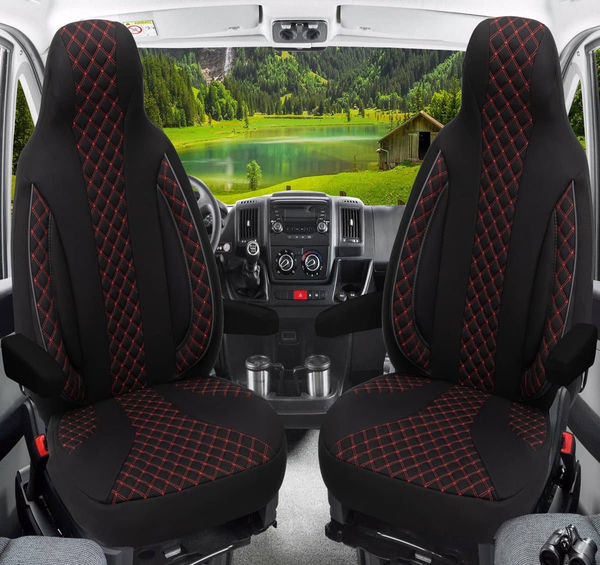 Premium Camper stoelhoezen voor Roadcar WPL402 in Zwart/Rood (2 losse stoelen)