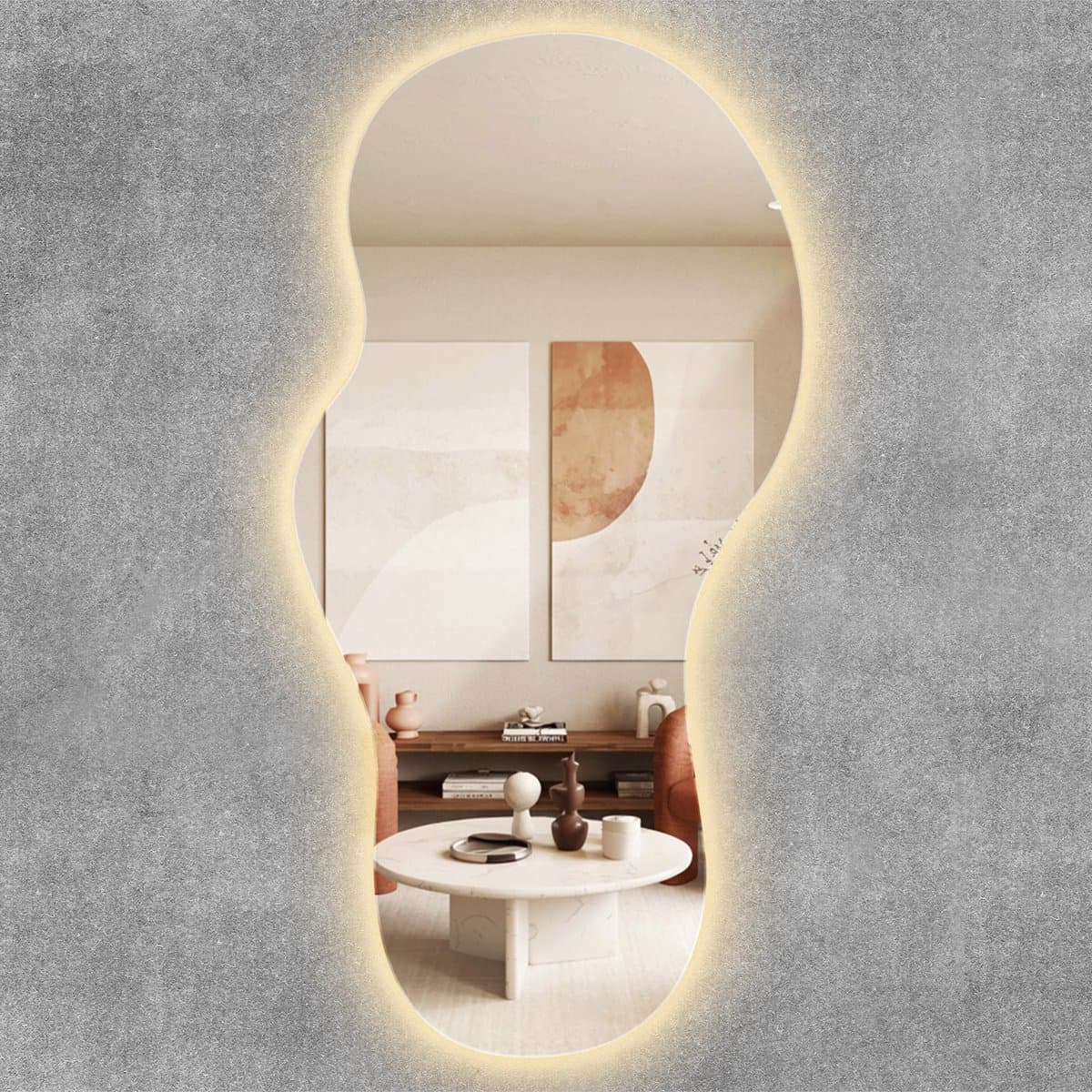 ArtPrintCave Spiegel LED - Moderne Organische Grote Spiegel LED - 40 cm x 80 cm - Verlichte LED Spiegel - Warm Wit 3000K - Wandspiegel met verlichting - Grote Organische Badkamerspiegel LED
