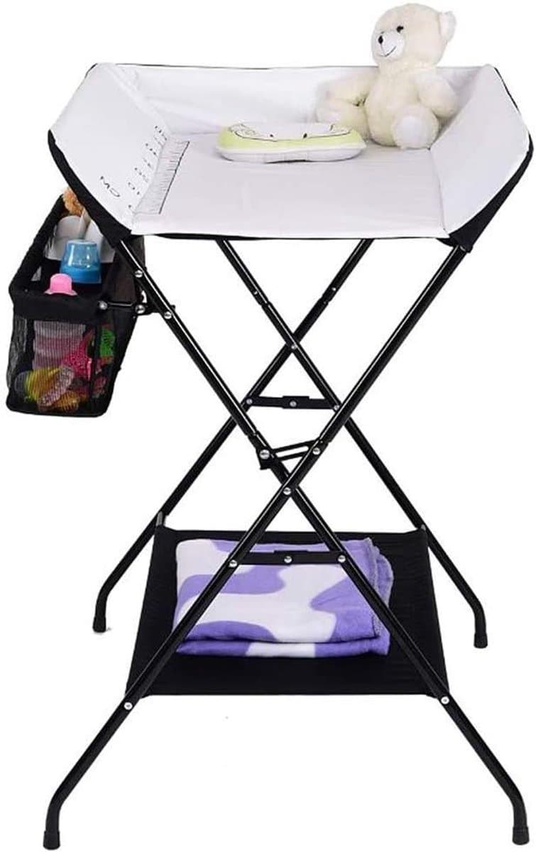 Opvouwbare Luiertafel - Baby Commode - Baby Verzorging - In Hoogte Verstelbaar - 79 x 55.5 cm - Zwart Wit