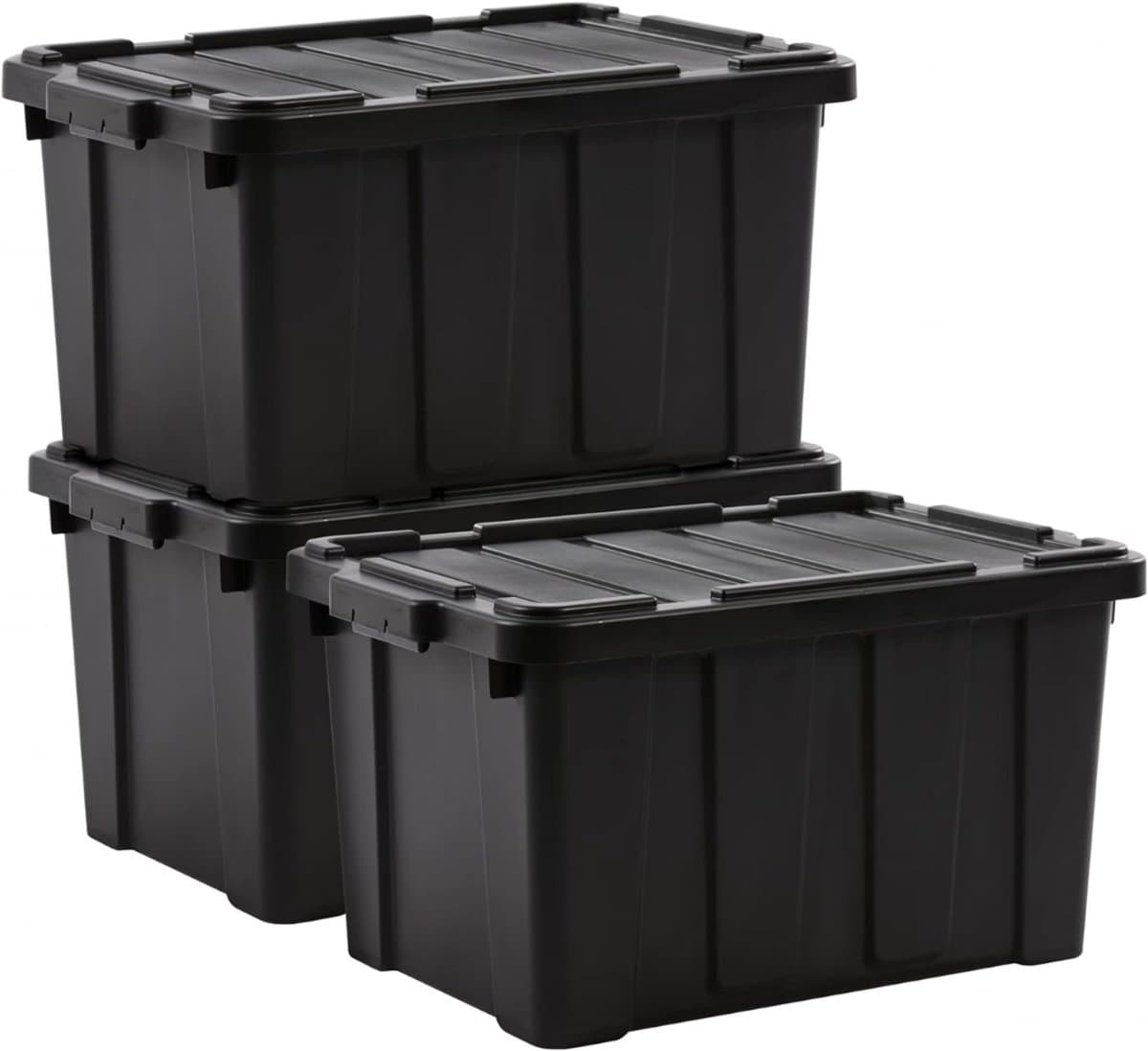 Lion® Opbergbox - Opbergdozen - 50L - Met Deksel en Kliksluiting - Zwart - Zwart - 58cm x 38cm x 32cm