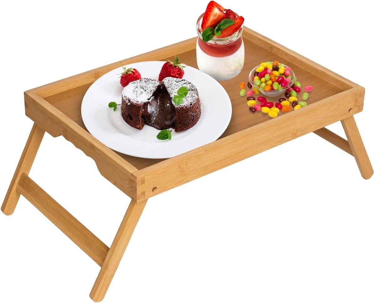 Opvouwbare poten - Bedlade tafel bamboe ontbijt in bed laptop computerlade - voor tv-tafel eten snacklade - Bamboo
