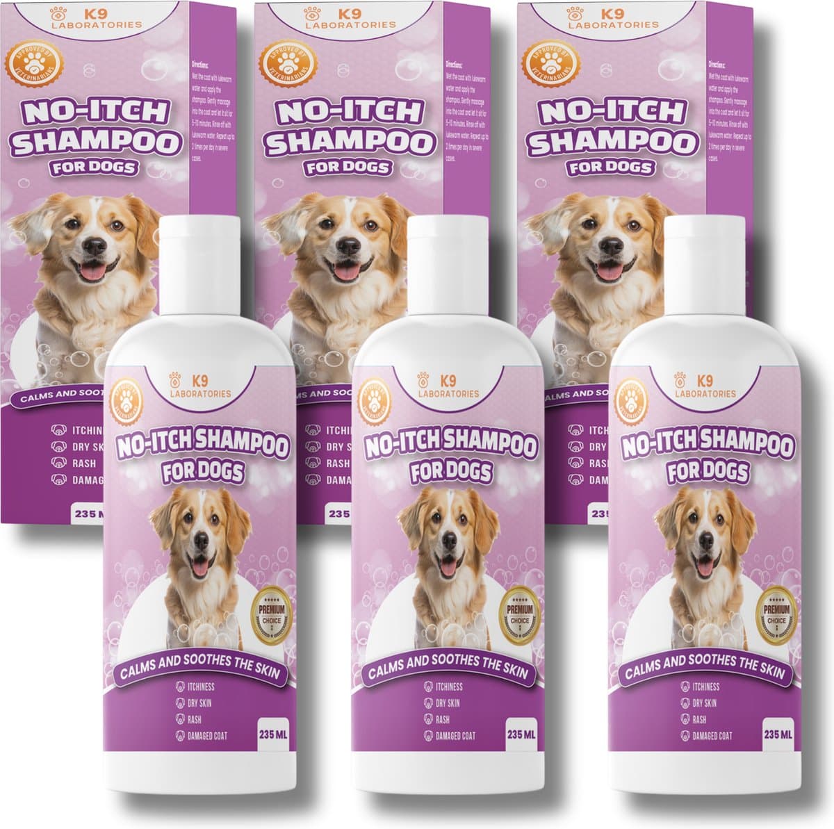 K9 Laboratories - Anti Jeuk Shampoo - voor Honden - Set van 3 - Tegen Jeuk, Gevoelige Huid, Huidinfecties Hond - Lavendel - Jojoba - 711 ml
