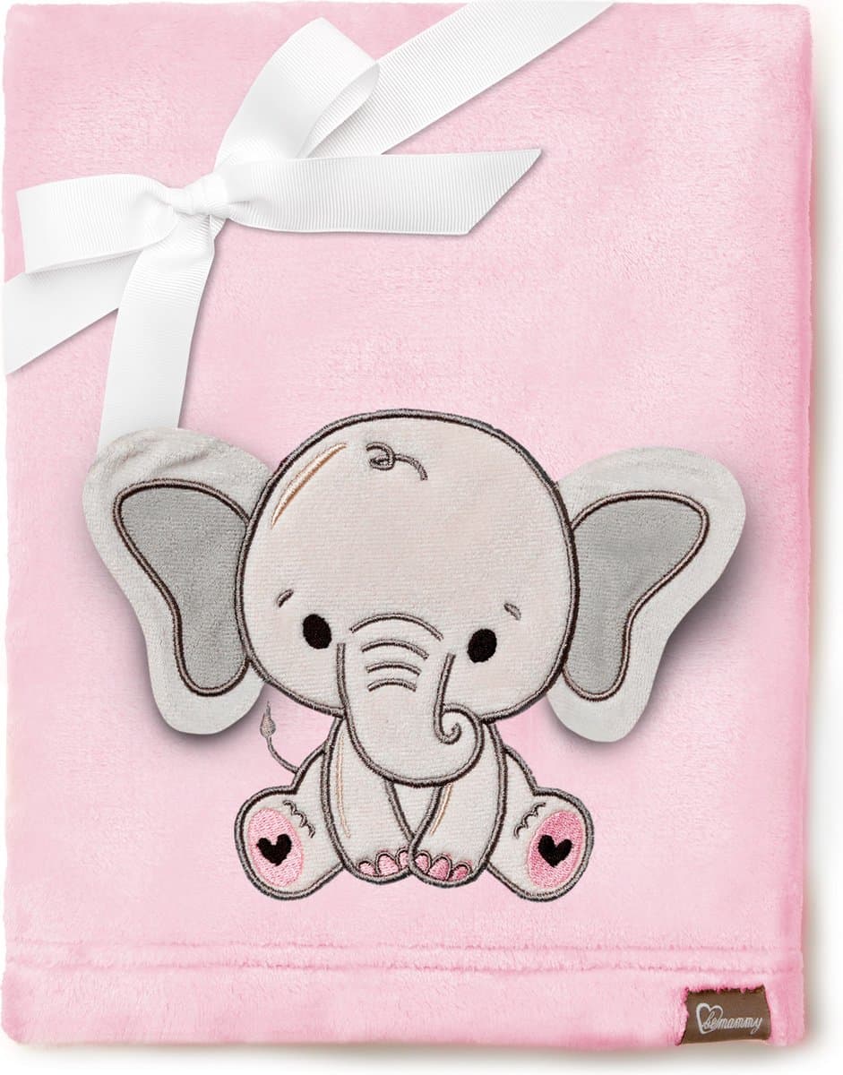 Be Mammy Babydeken - Dekbed - Kinderdeken - Wiegdeken - Dekentje Baby - 76 x 102 cm - Poeder roze - olifant - BE-BE20-168-BBL