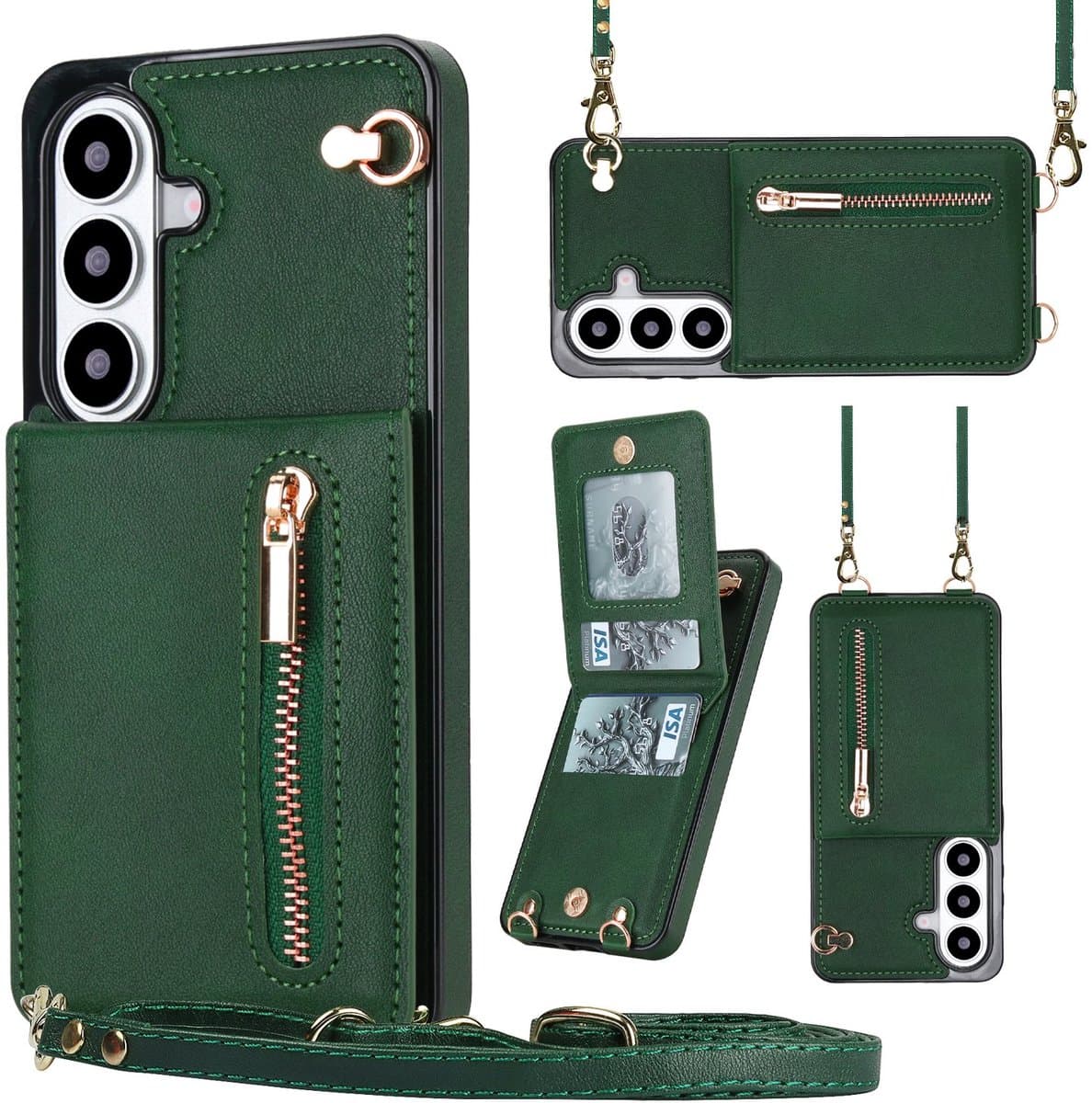 Solidenz Hoesje geschikt voor Samsung Galaxy S26 Met Koord - Portemonnee Telefoonhoesje - Wallet Case - Backcover Met Koord - Groen