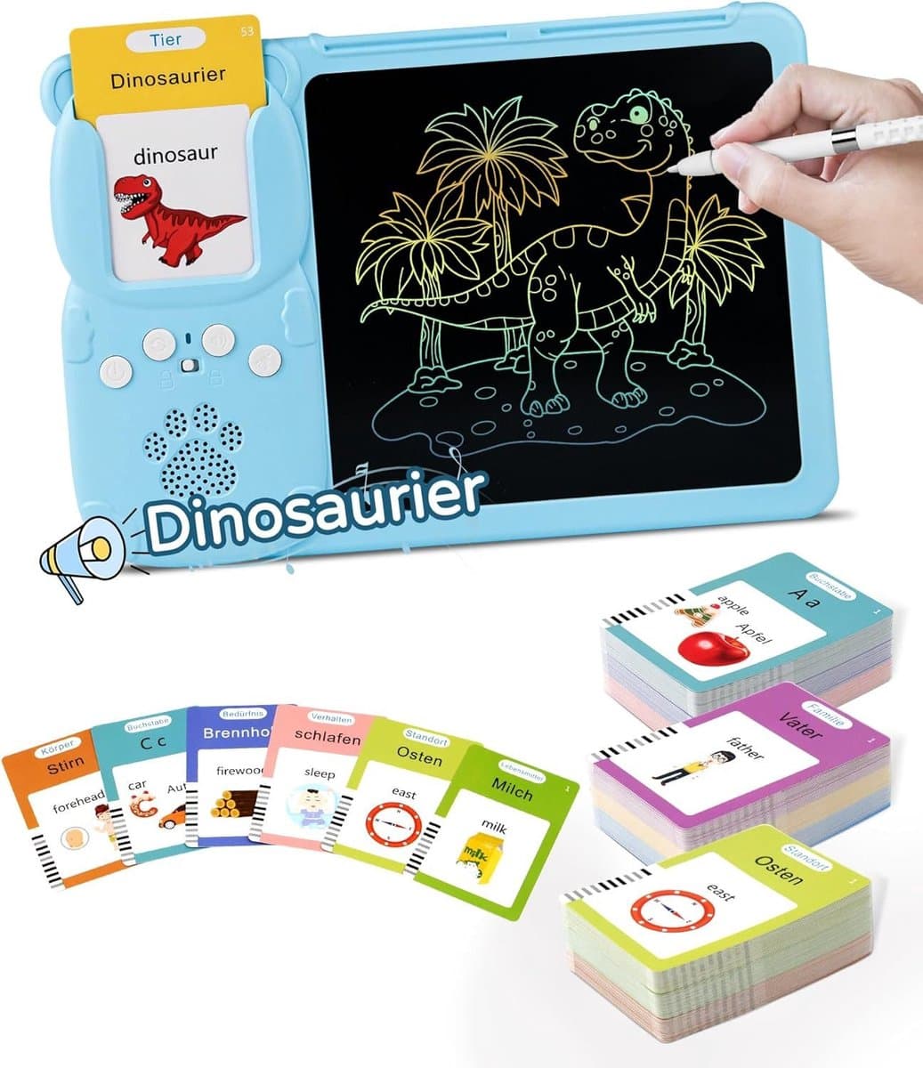 IBETTERTEC - Leer speelgoed - Spreekkaartjes - Duits leer speelgoed - 510 woorden - Duits en Engels leren voor kinderen - 2-in-1 leer speelgoed lezen en schrijven - Montessori speelgoed - LCD schrijftablet - Geschenk