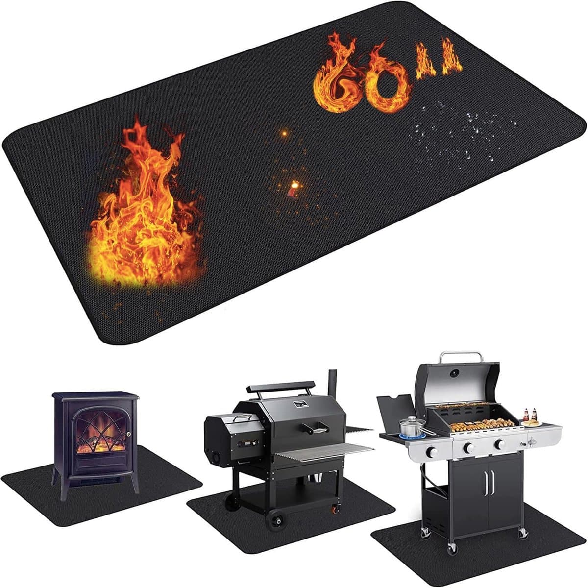 Famanu – Extra dikke BBQ-grillmat voor buiten - vuurvaste en waterdichte beschermmat voor terras - gazon en vloer - antislip en oliebestendig - 152 x 91 cm