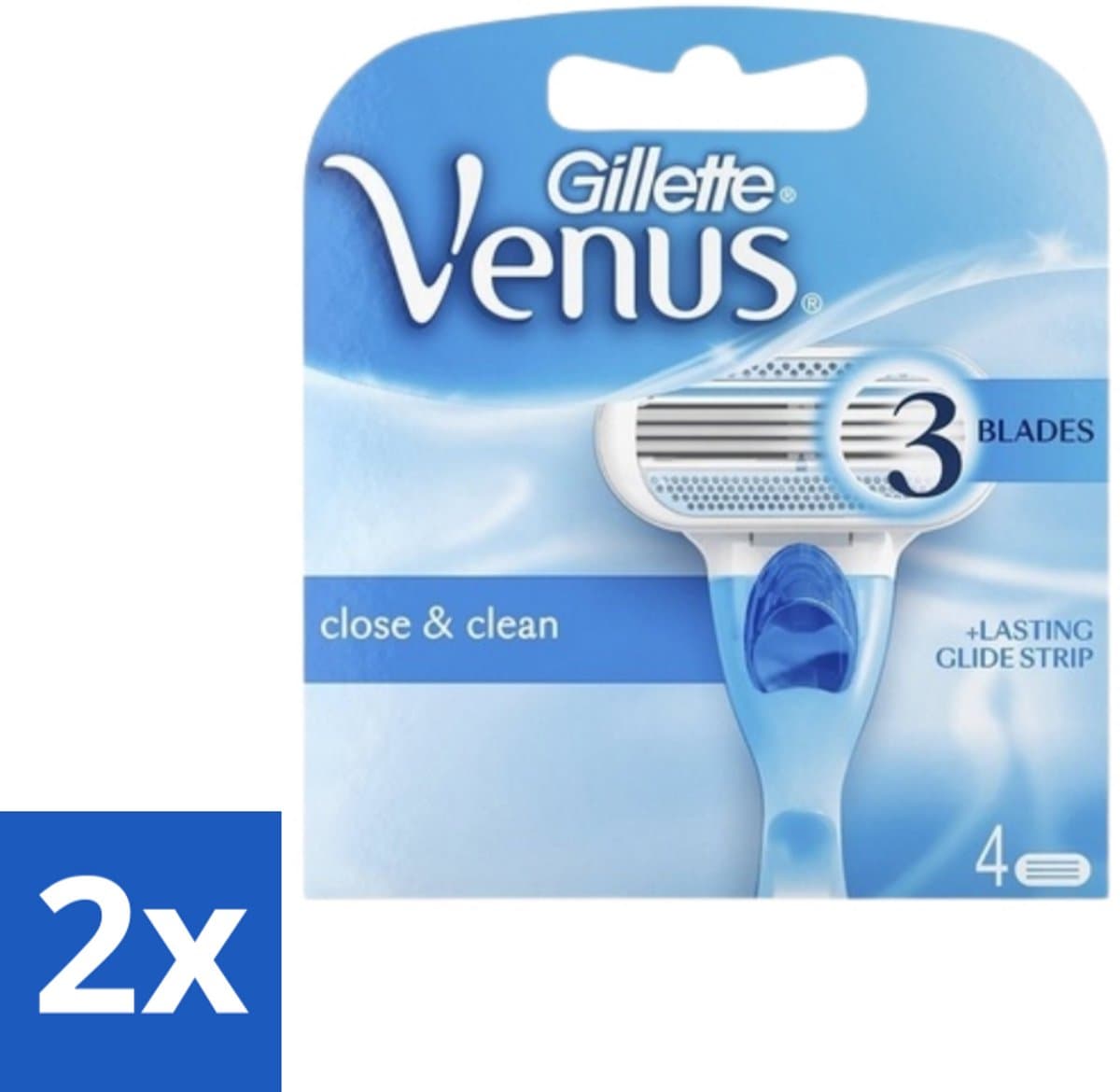 2 x Gillette - Venus - Close & Clean - Gladde scheerbeurt - 4 Navulscheermesjes - Scheermesjes Vrouwen - Glad Scheeren - Veilig Scheeren - Huidbescherming - Scheren Benen