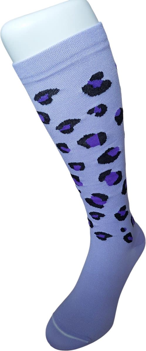 WeirdoSox - Compressie sokken - Knie hoogte - Steunkousen voor vrouwen en mannen - 1 paar - Paars Panterprint 35/38 - Ideaal als compressiekousen hardlopen - compressiekousen vliegtuig