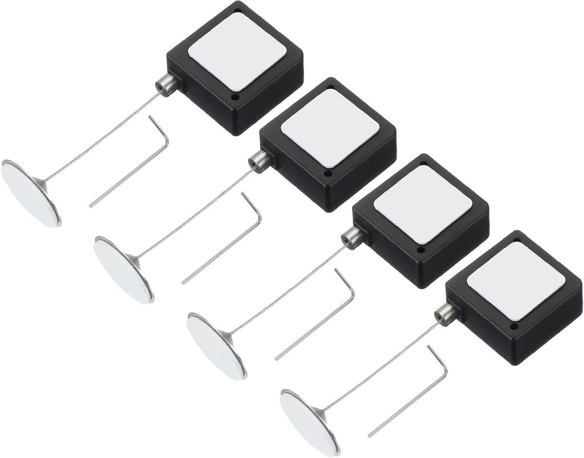 3.3 Ft Retractable Remote Control Tether - 4 Pcs Square Security Cable Lanyard Lock - Verstelbare Sluiting voor TV Remote Controller - Zwart (Ronde IJzeren Kap)