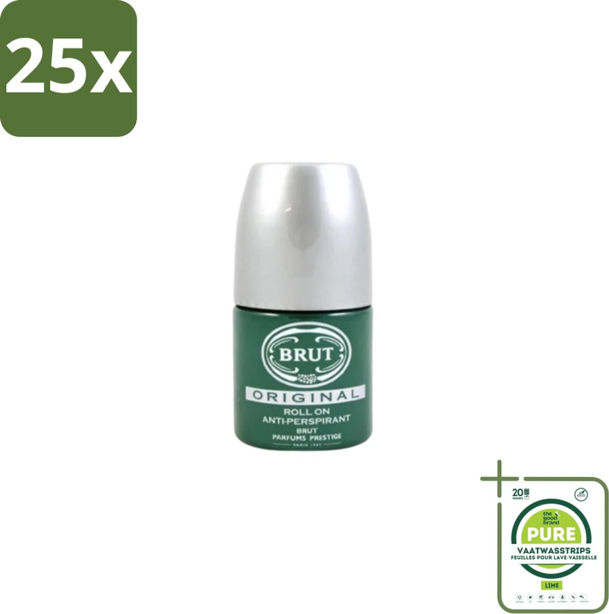 25 x Brut – Deodorant Roll-On – Original – Glas – 50 ml - Grootverpakking - Deodorant Voor Mannen - Zweetgeur Bestrijding - Fris Gevoel - Klassieke Geur - Roll-on Deodorant