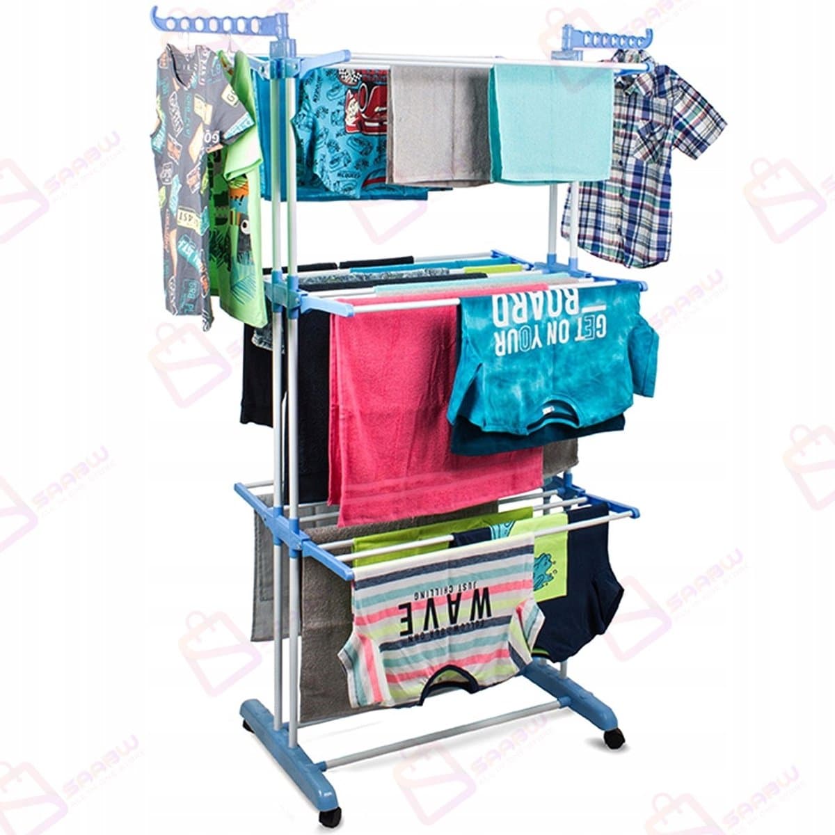 Opvouwbaar Wasrek op Wieltjes – 3-Lagen – 17 Meter Drooglengte – 40kg Draagkracht – droogtoren Met Hangerhouders – droogrek inklapbaar – droogrekken - 13077