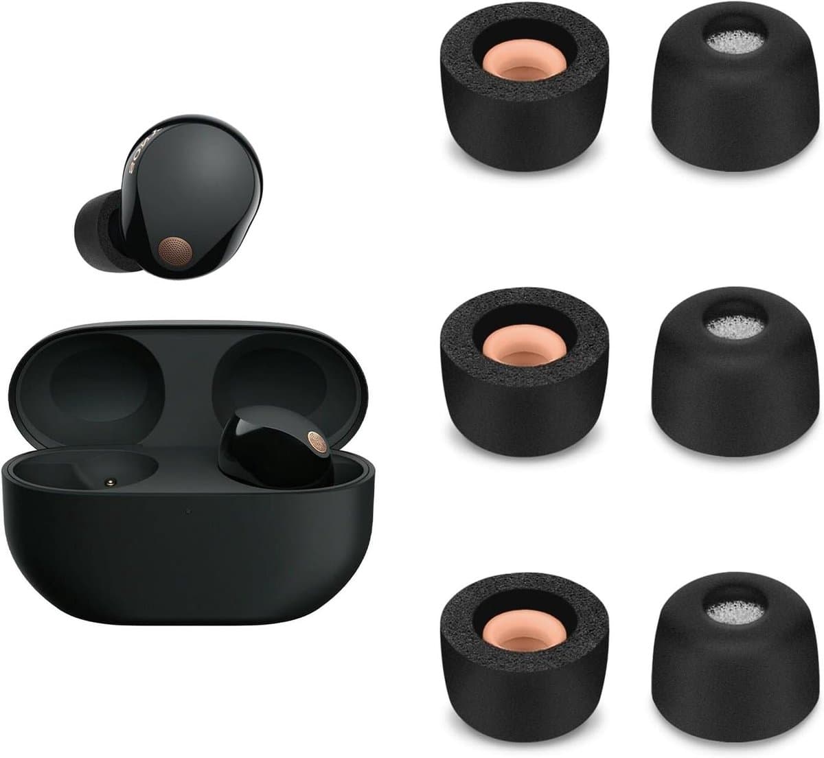 Allecto Plus - Comfortabele Oordopjes Set voor Sony WF-1000XM5 - 3 Paar Zwart Gewatteerde In-Ear Hoofdtelefoon Oortjes