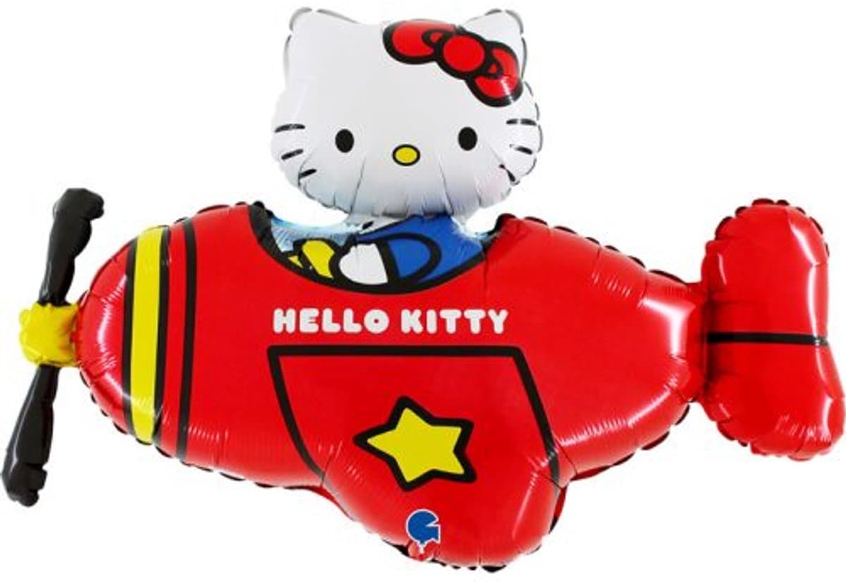 Hello Kitty Folieballon - Vliegtuig - Rood - 76 cm - Plat geleverd