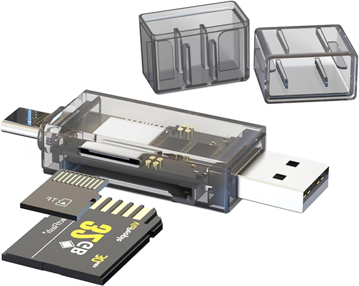 Allecto Plus - SD-kaartlezer USB2.0 USBC transparante 2-in-1 kaartlezer - Geschikt voor Micro SD/SD/TF - USB C aansluiting - Voor iPhone, tablets en meer met USB/USBC-interface