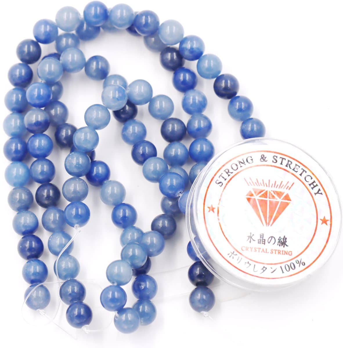 Fukugems kralen met rekkoord voor het maken van sieraden Losse stenen kralen voor doe-het-zelf Energiestenen helende armband 8 mm = 96 stuks en 1 rol koord Blauwe aventurijn 8 mm