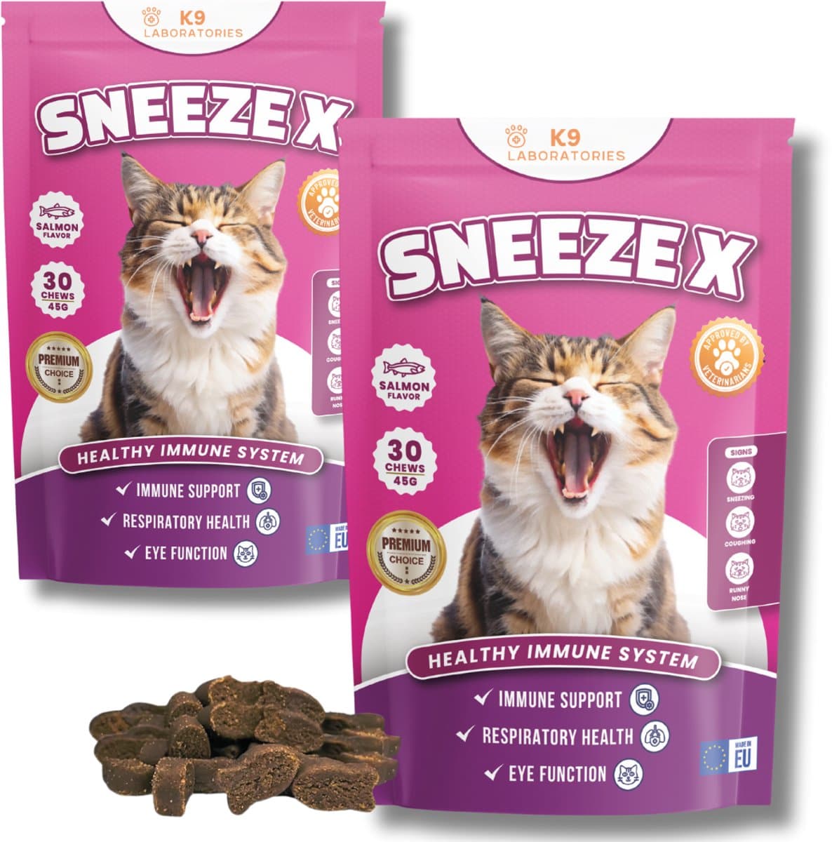 Sneeze X - Voor katten - Met niesziekte - Kattensnoepjes - FHV-1 - Bevat L-lysine - Set van 2