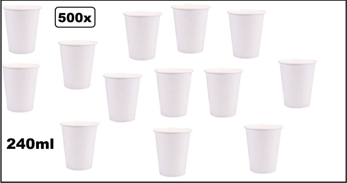 500x Koffiebeker karton wit 240ml - Next generation Roer staafjes koffie beker melk suiker hout festival thema feest verjaardag werk lepel