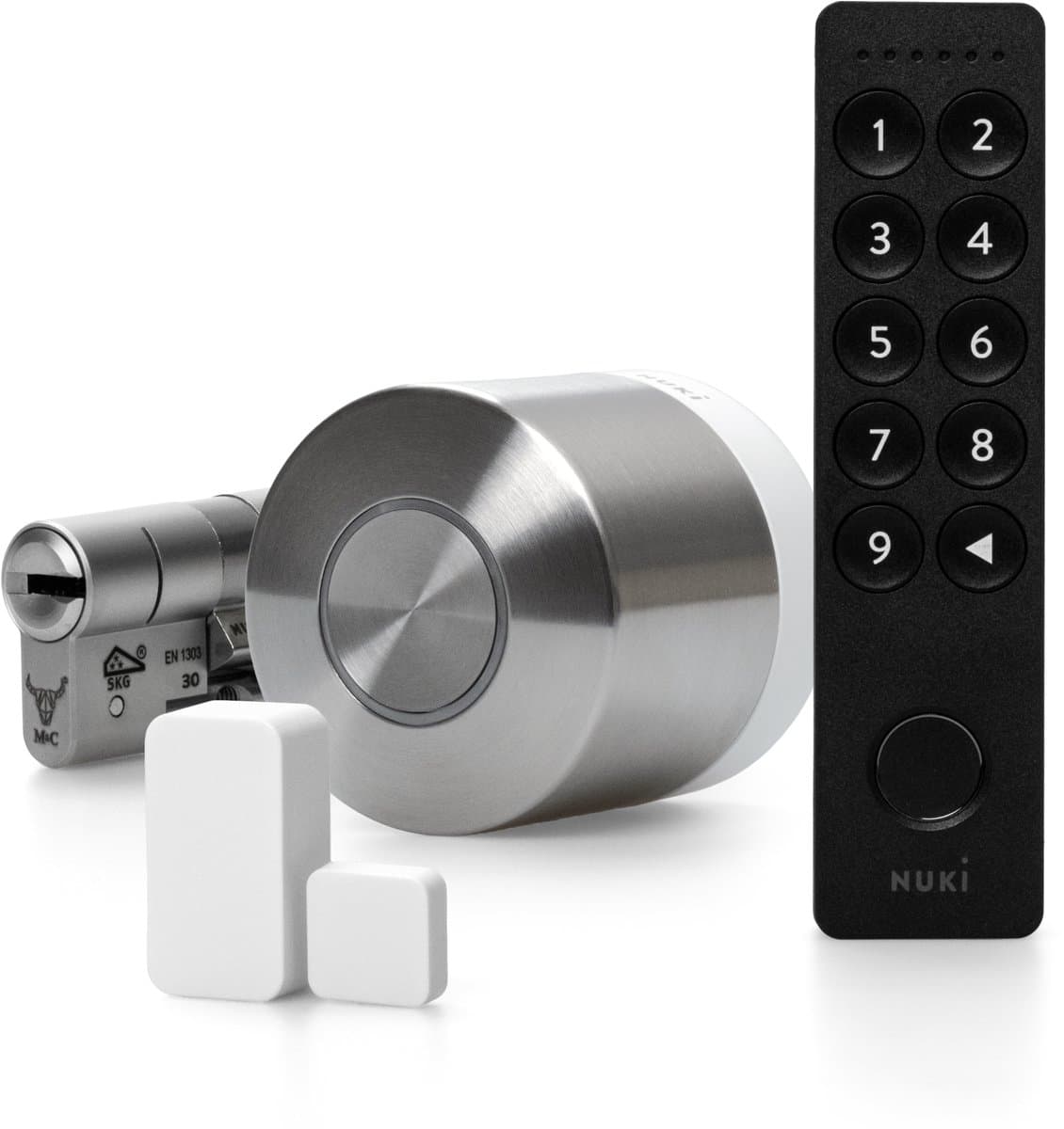 Nuki Ultra + keypad 2.0 +deursensor, inclusief SKG 3 sterren verstelbare cilinder : toegang met smartphone, vingerafdruk en pincode,