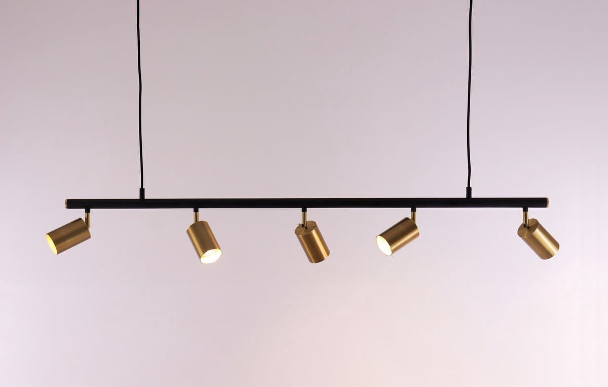 Hanglamp - 5 spots - zwart en mat goud - 120cm