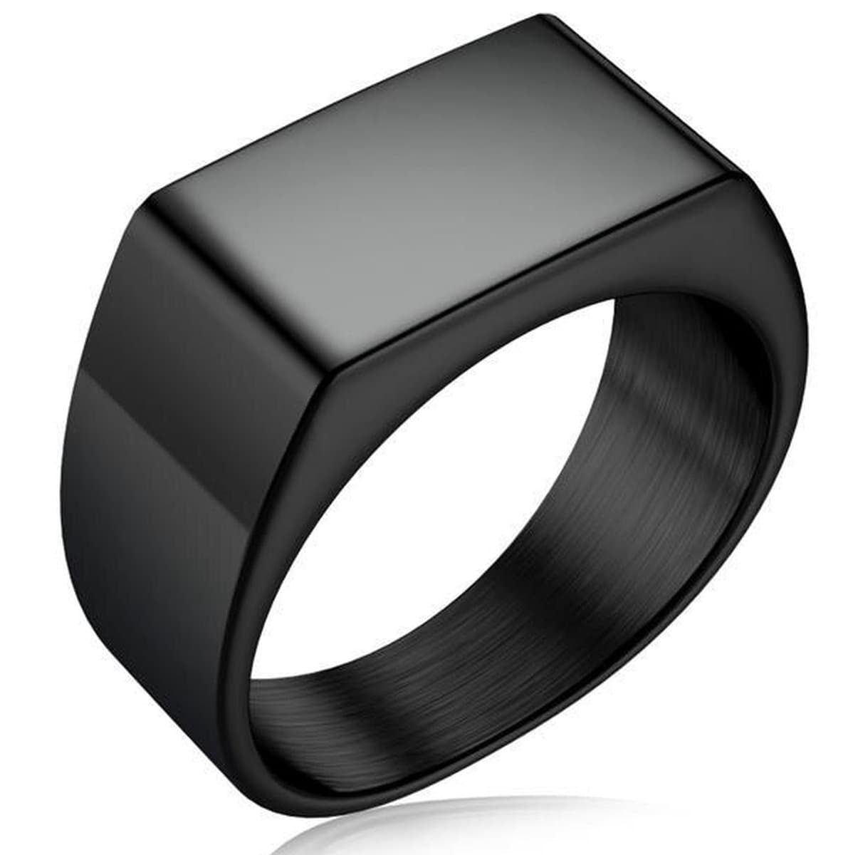 Zegelring Heren Zwart - Staal - Ring Ringen - Papa Cadeau Voor Mannen - Vaderdag