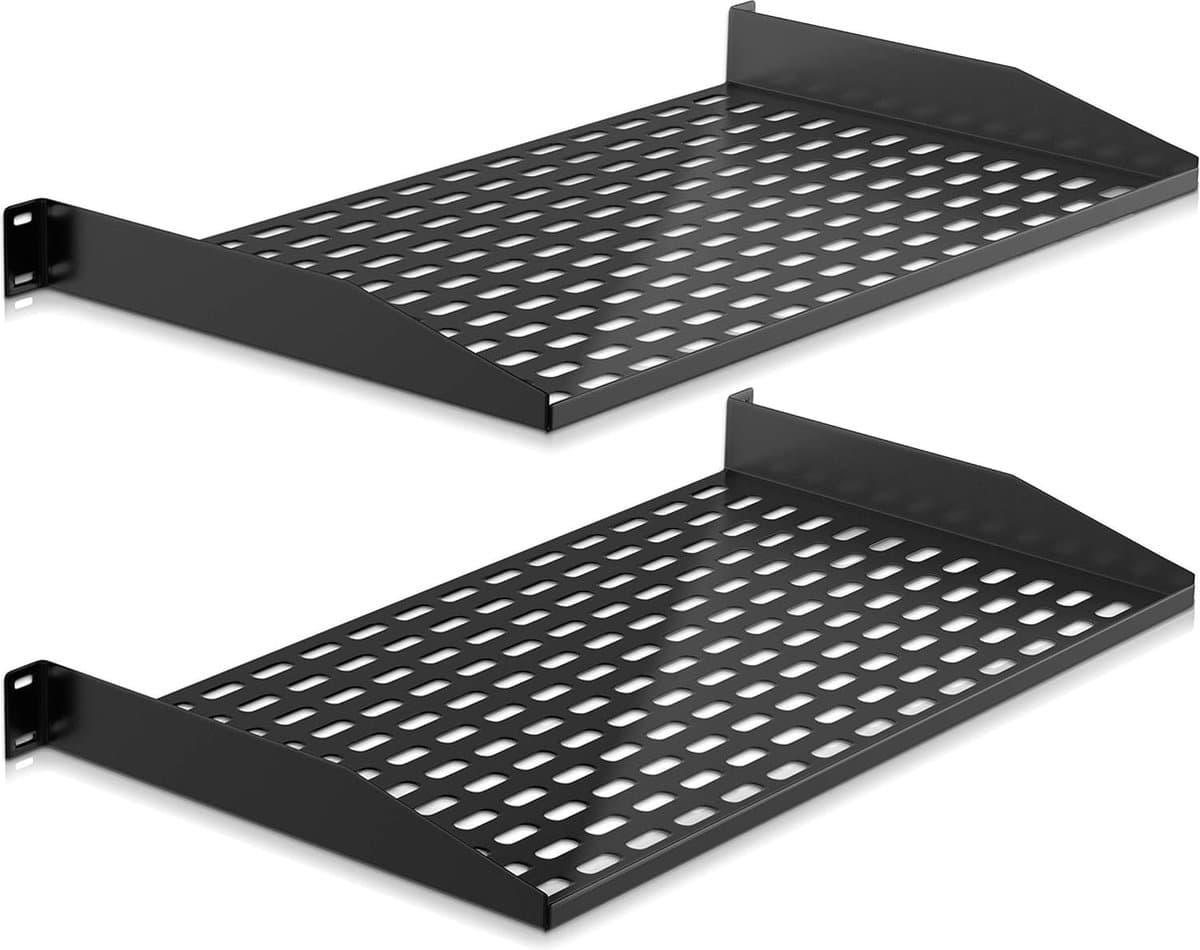 Pyle Server Planken - Set van 2 Geventileerde Computer Plank voor Goede Luchtcirculatie, Zwevende Montage, Universele Apparaathouder, Kastplank, Server Rack Plank voor Computerbehuizing