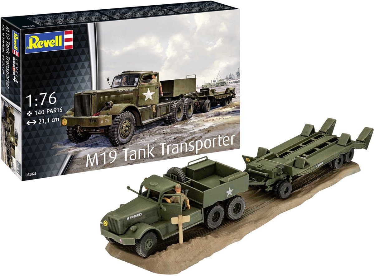 Revell Modelbouwpakket Militaire voertuigen - 03364 M19 Tank Transporter - Militaire Vrachtwagen met Aanhanger Plastic - 1:76 - Modelbouw