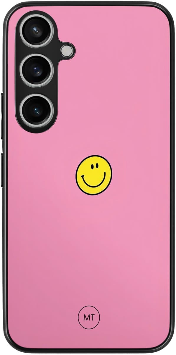 Hoesje geschikt voor Samsung Galaxy A55 - Pink smiley - TPU Hard Case Backcover - Roze - Mooie Telefoonhoesjes