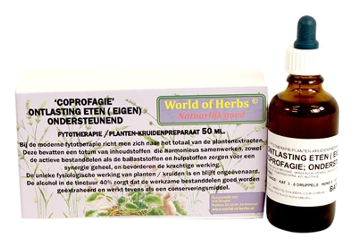 Fytotherapie Coprofagie Ontlasting Eten 50ml - World of Herbs - Plantenextracten, Ondersteuning Gezondheid Huisdieren