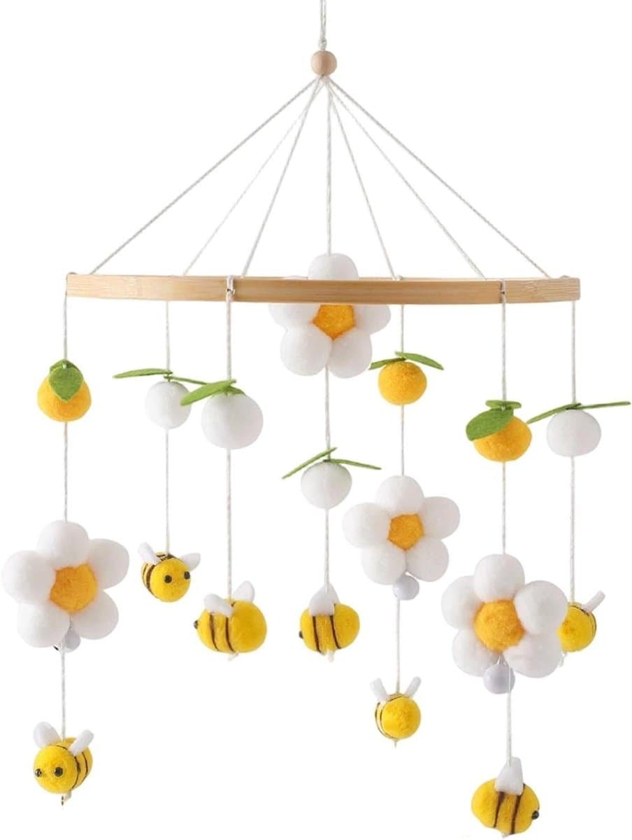 Wieg Mobiel - Baby Mobiel Ophanging - Babykamer Decoratie - Zacht Vilten Materiaal - 41x23cm - Geel