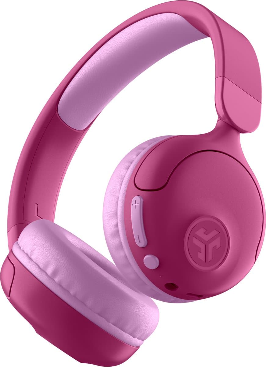 JLab JBuddies Wireless Kinderkoptelefoon - Hoofdtelefoon Kinderen Draadloos & Bedraad (2-in-1) - 85 dB Veilig Volumebegrenzer - 50+ uur - Met Microfoon - Bluetooth - Vanaf 2 jaar – Koptelefoon Kinderen - Roze