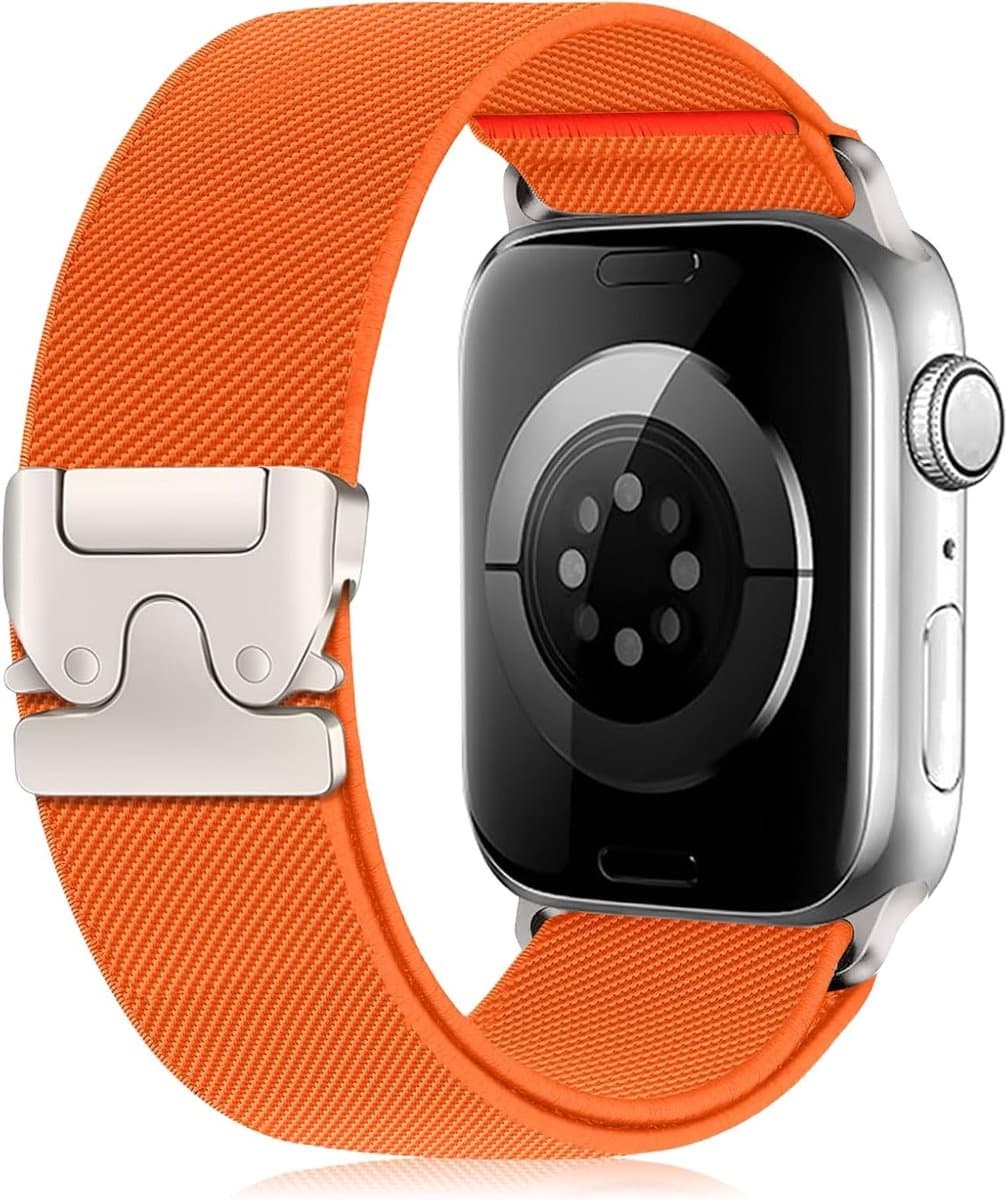 Elastische Sportband voor Smartwatch 42 mm 41 mm 40 mm 38 mm - Gevlochten Parachute Sluiting in Oranje, Geschikt voor iWatch SE 2/SE/Series 10/9/8/7/6/5/4/3/2/1