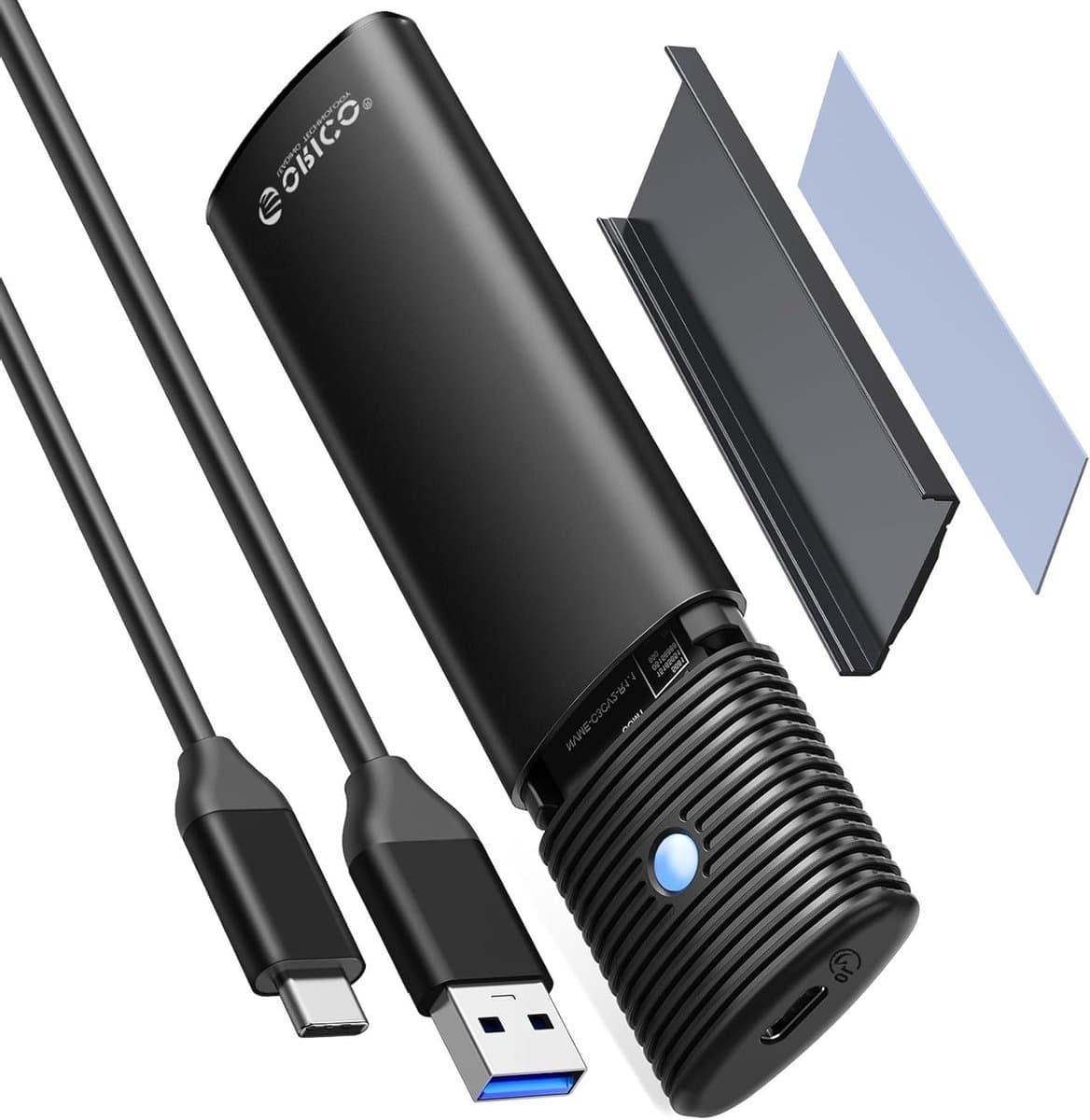 M.2 NVMe SSD Behuizing met USB 3.2 C-A Kabel, 10Gbps Adapter voor PCIe M-Key/M+B Key, Geschikt voor 2230/2242/2260/2280 Formaten, Tool-vrij Ontwerp, Zwart