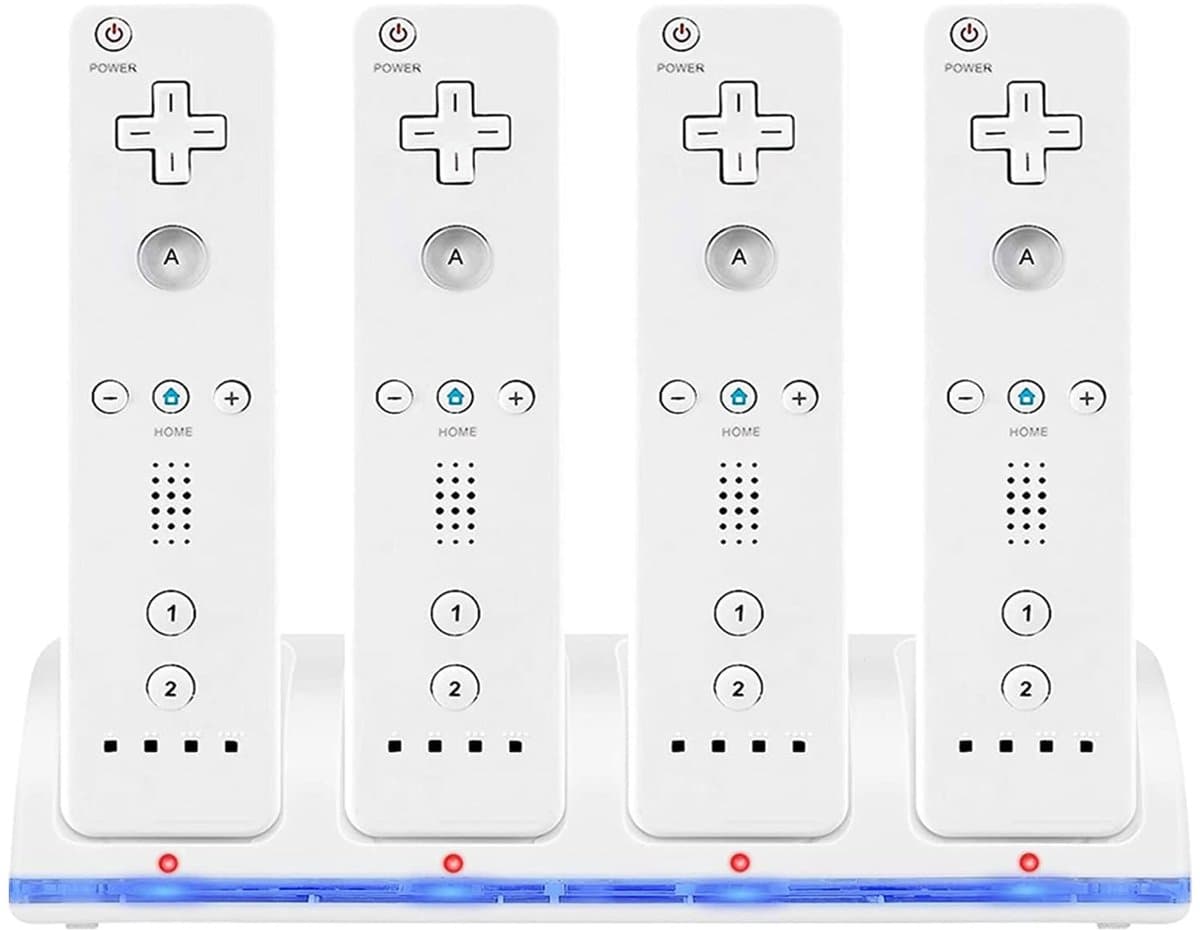 OmGoods - Dailygoody - Wii-controller laadstation - 4-in-1 oplaadstation - met led-indicatoren - geschikt voor 4 controllers - oplaadbare batterijen - ideaal vo...