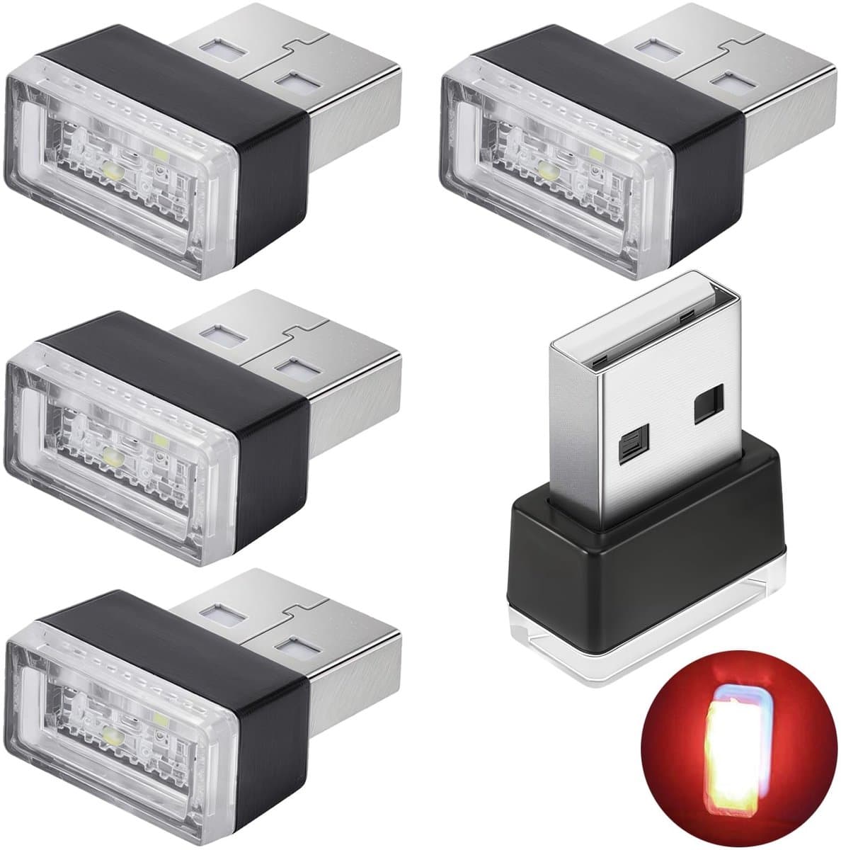 Solidchoice - Dailygoody - Auto-USB-verlichting - Mini USB-licht - Plug and play - Rood - Omgevingslicht - Comfortabele sfeer - Geschikt voor laptop en telefoon - C.