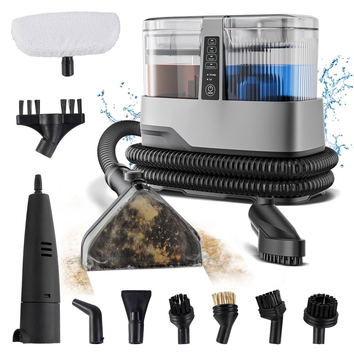 BlitzHome BH-C688C Stoomreiniger & Tapijtreiniger 1800W – 17 kPa Zuigkracht – 4-in-1 Warmwater-, Koudwater- en Stoomreiniging – 1,1L/1,2L Dubbel Watertanks – Voor Tapijt, Bank, Matras en Auto-interieur