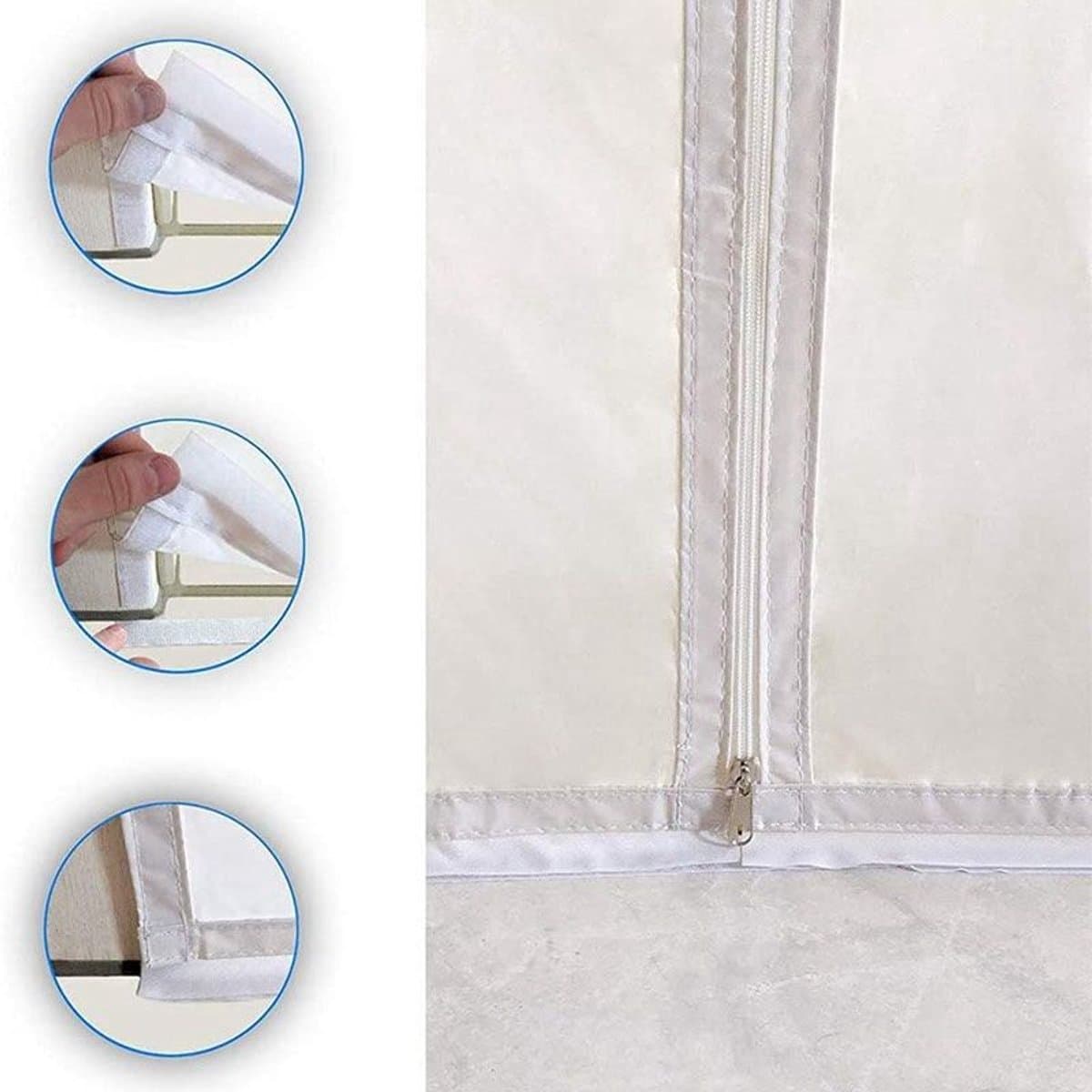 AirLock raamafdichting, flexibele stoffen afdichtingsplaat met ritssluiting en kleeflaag voor draagbare airconditioningunits.
